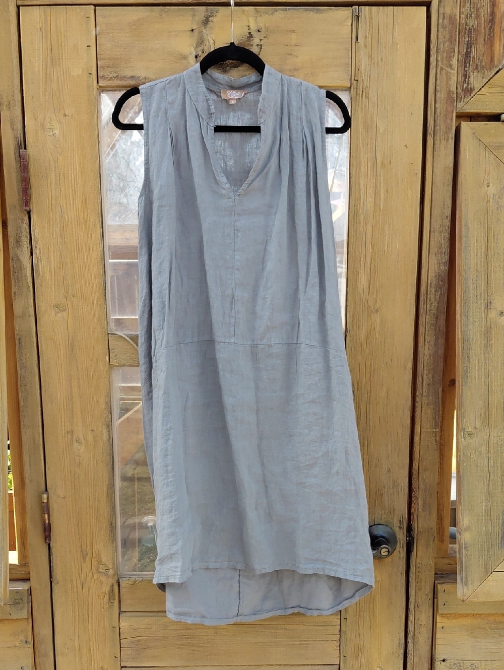 🔴 Sleeveless Midi Dress in Grey - Relaxed V-Neck Linen